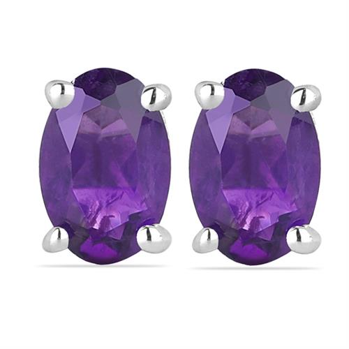 BUY 925 STERLING SILVER NATURAL AFRICAN AMETHYST SINGLE STONE EARRINGS